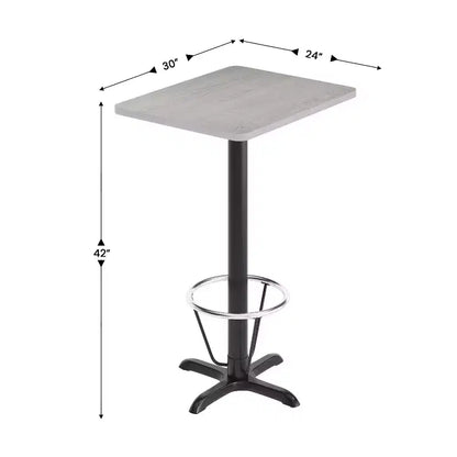 Set Tavolo Rettangolare Alto da Bar 24" x 30" con Poggiapiedi ad Anello