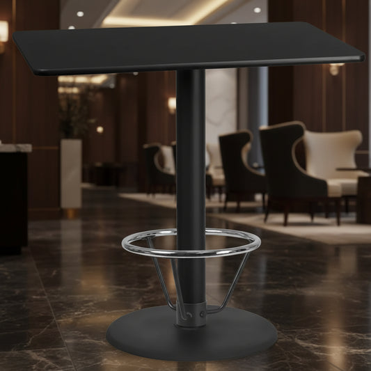 Flash Furniture 30'' x 48'' Rectangular Laminate Table Top with 24'' Round Bar Height Table Base and Foot Ring
