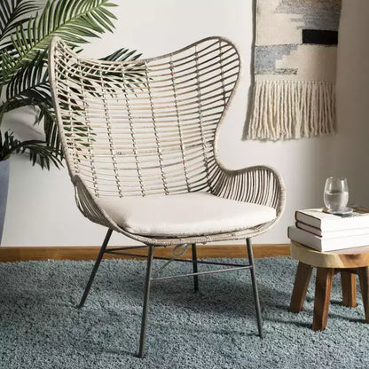 Poltrona Accent in Rattan con Schienale Alto – Lavaggio Bianco e Grigio