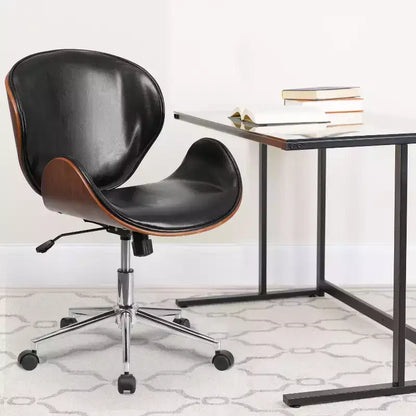 Sedia da Ufficio da Conferenza a Schienale Medio in Legno con Sedile in LeatherSoft
