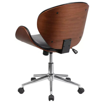 Sedia da Ufficio da Conferenza a Schienale Medio in Legno con Sedile in LeatherSoft