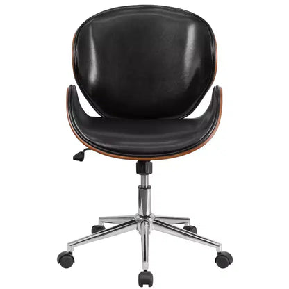 Sedia da Ufficio da Conferenza a Schienale Medio in Legno con Sedile in LeatherSoft