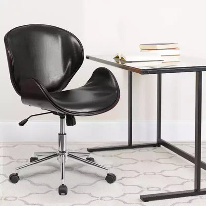 Sedia da Ufficio da Conferenza a Schienale Medio in Legno con Sedile in LeatherSoft