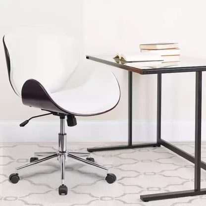 Sedia da Ufficio da Conferenza a Schienale Medio in Legno con Sedile in LeatherSoft
