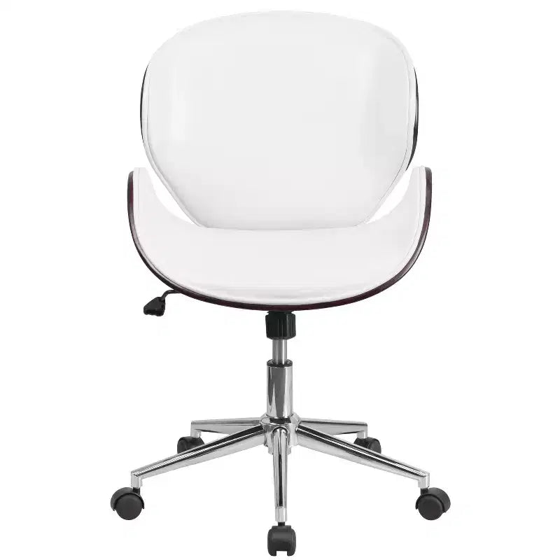 Sedia da Ufficio da Conferenza in Legno a Schienale Medio con Seduta in Ecopelle