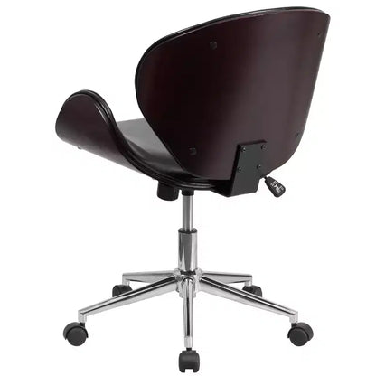 Sedia da Ufficio da Conferenza a Schienale Medio in Legno con Sedile in LeatherSoft