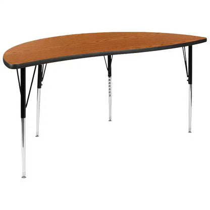 Flash Furniture 60 Half Circle Wave Flexible Collaborative Thermal Laminate Activity Table - Standard Height Adjustable Legs