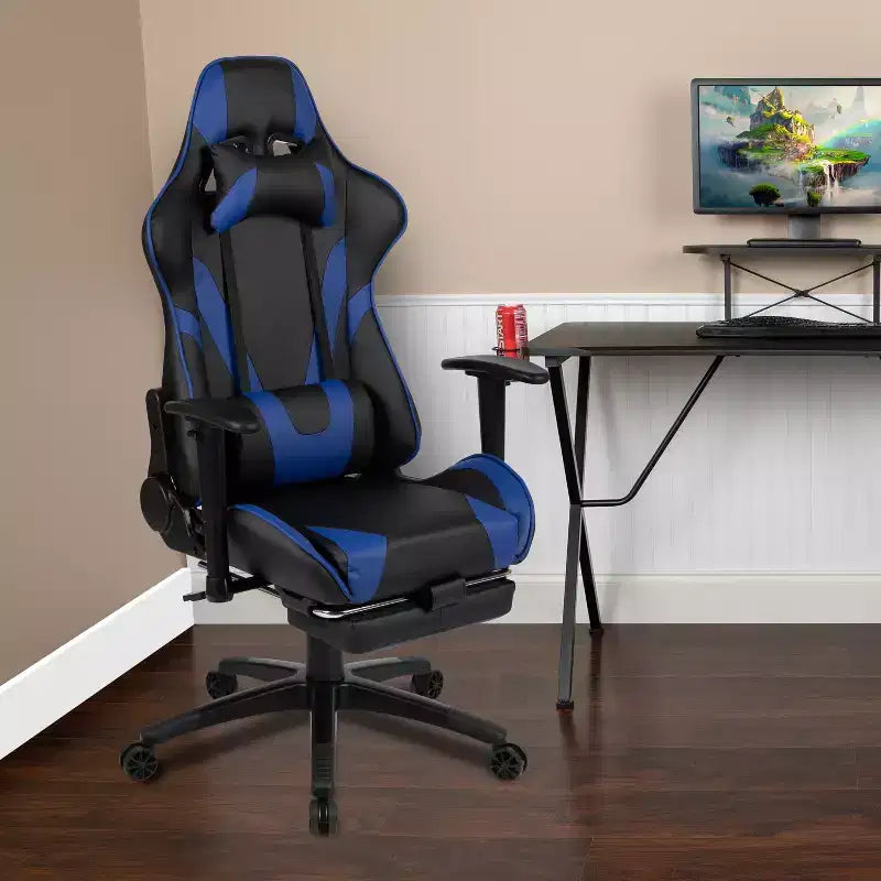 Sedia ergonomica da gaming da corsa con schienale reclinabile e poggiapiedi