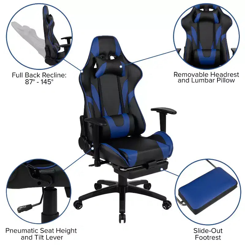 Sedia ergonomica da gaming da corsa con schienale reclinabile e poggiapiedi