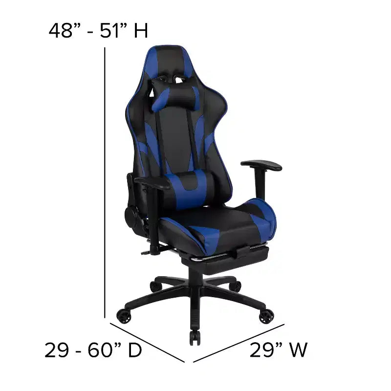 Sedia ergonomica da gaming da corsa con schienale reclinabile e poggiapiedi