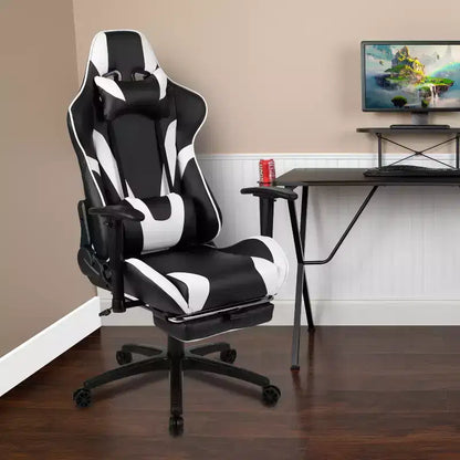 Sedia ergonomica da gaming da corsa con schienale reclinabile e poggiapiedi