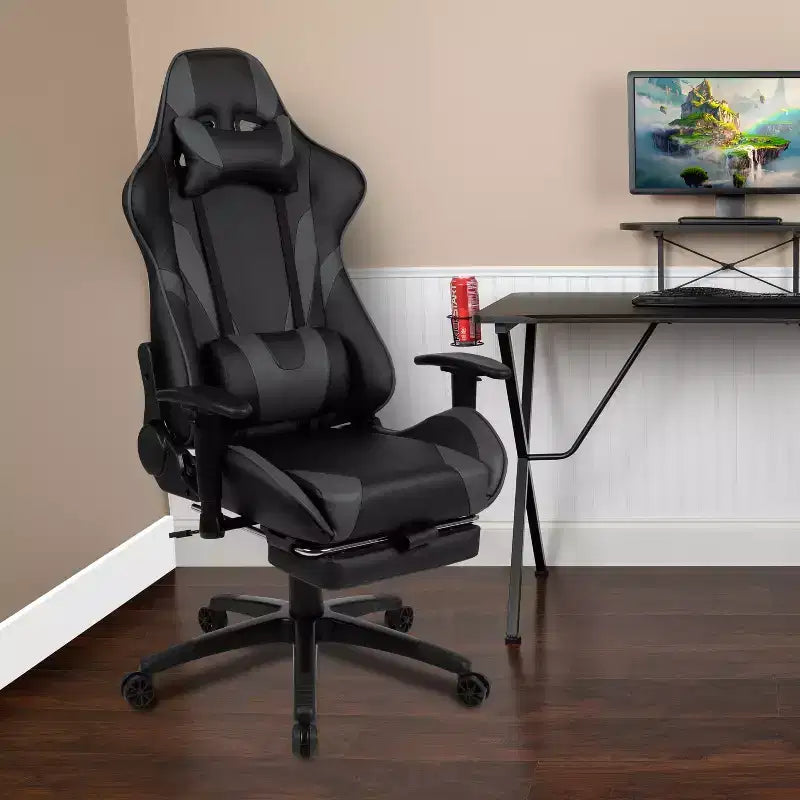 Sedia ergonomica da gaming da corsa con schienale reclinabile e poggiapiedi