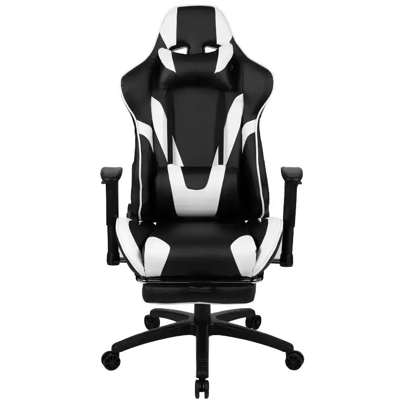 Sedia ergonomica da gaming da corsa con schienale reclinabile e poggiapiedi