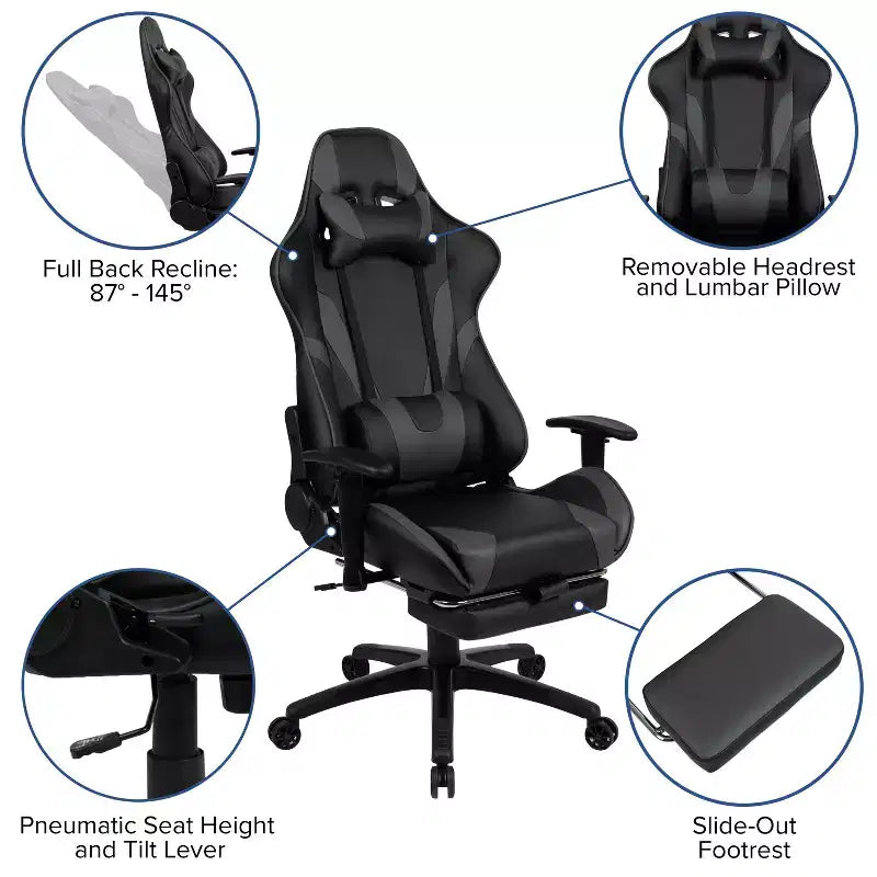 Sedia ergonomica da gaming da corsa con schienale reclinabile e poggiapiedi