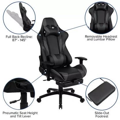 Sedia ergonomica da gaming da corsa con schienale reclinabile e poggiapiedi