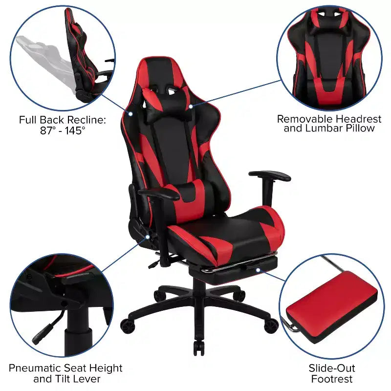 Sedia ergonomica da gaming da corsa con schienale reclinabile e poggiapiedi