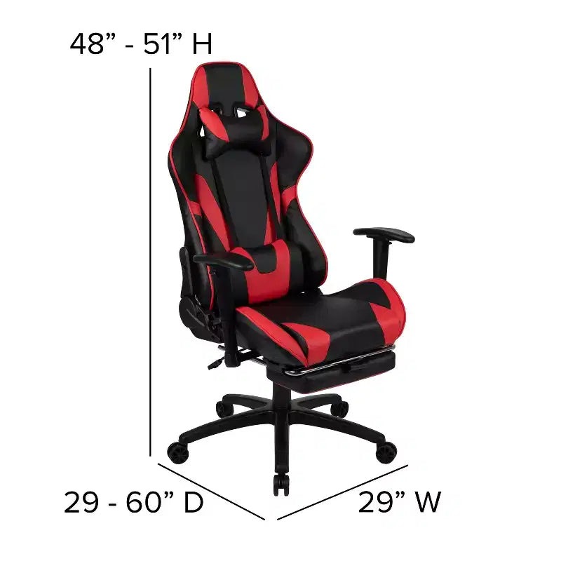 Sedia ergonomica da gaming da corsa con schienale reclinabile e poggiapiedi