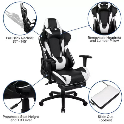 Sedia ergonomica da gaming da corsa con schienale reclinabile e poggiapiedi